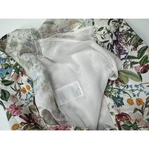 Dainty Floral Mini Dress linen floral Botanical Print Puff Sleeve 4 XS - Picture 14 of 16